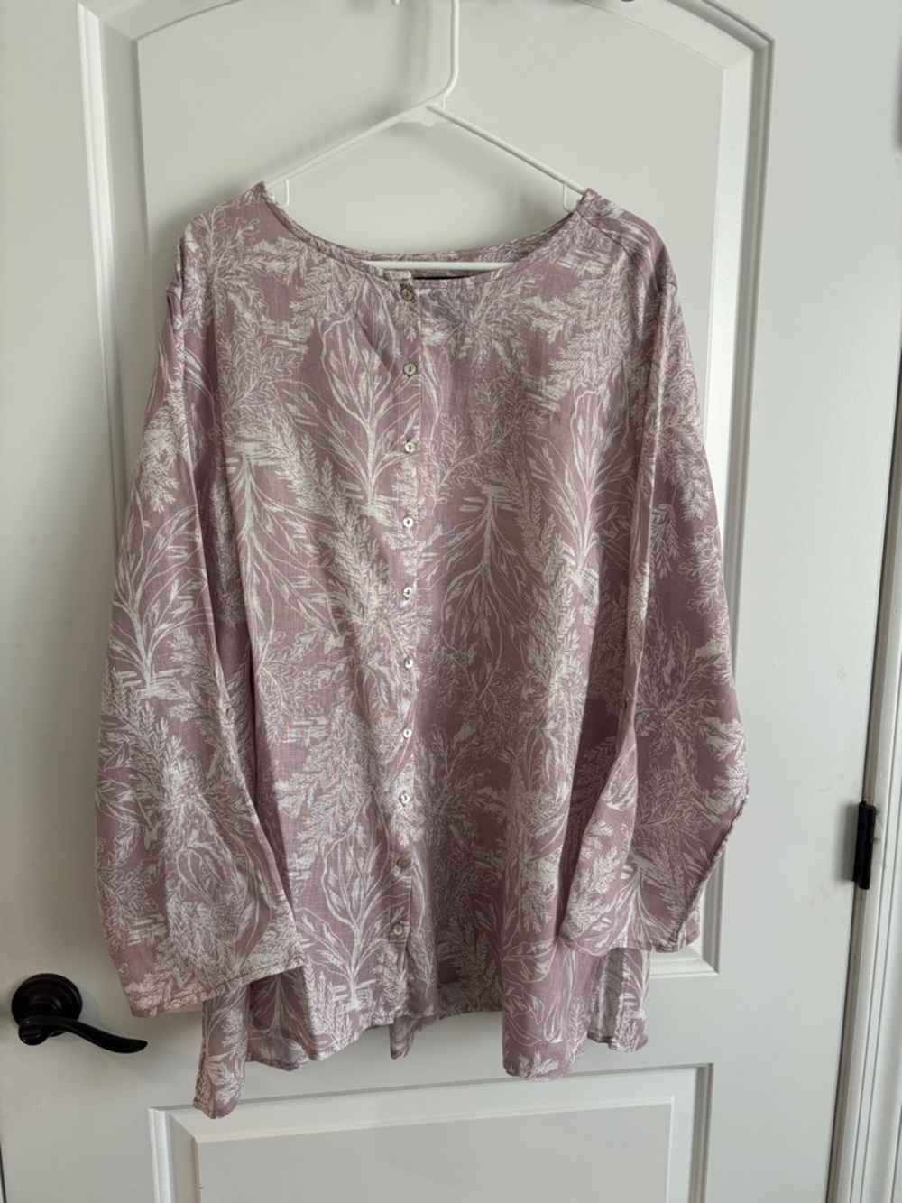 Tahari 100% Linen Botanical Print Button-Down Shirt Women’s Size 3X